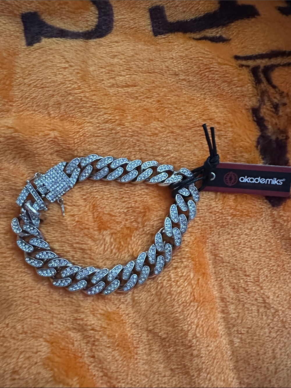 Akademiks Silver Crystal-Studded Cuban Link Bracelet